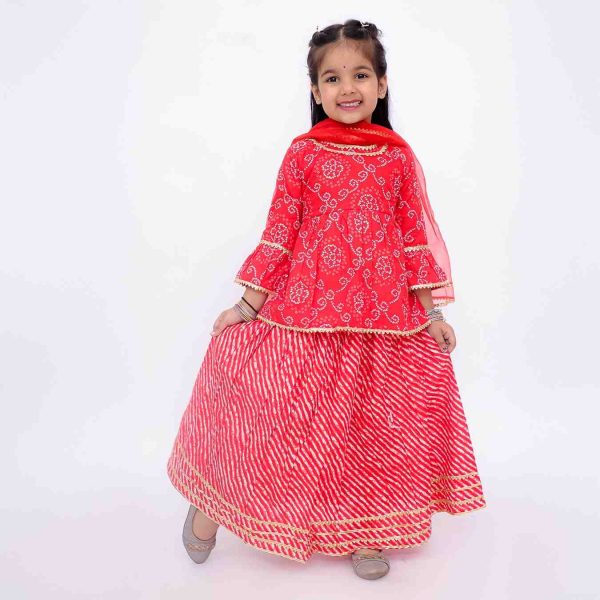 Red Bandhani Peplum Sharara Suit