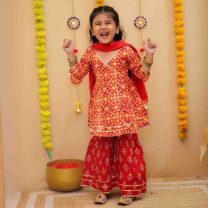 Red Bandhani Sharara Set