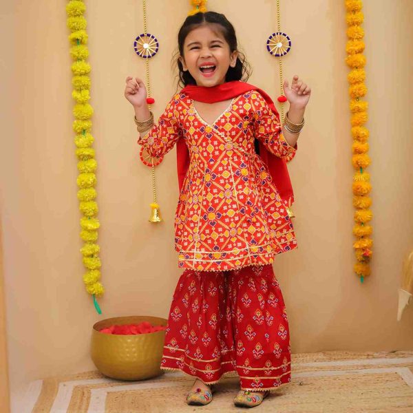 Red Bandhani Sharara Set