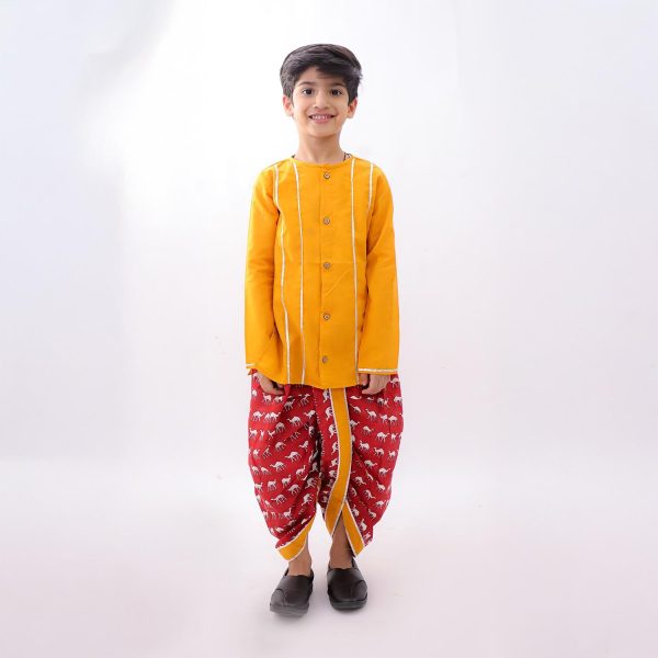 Maroon Mustard Camel Dhoti Kurta