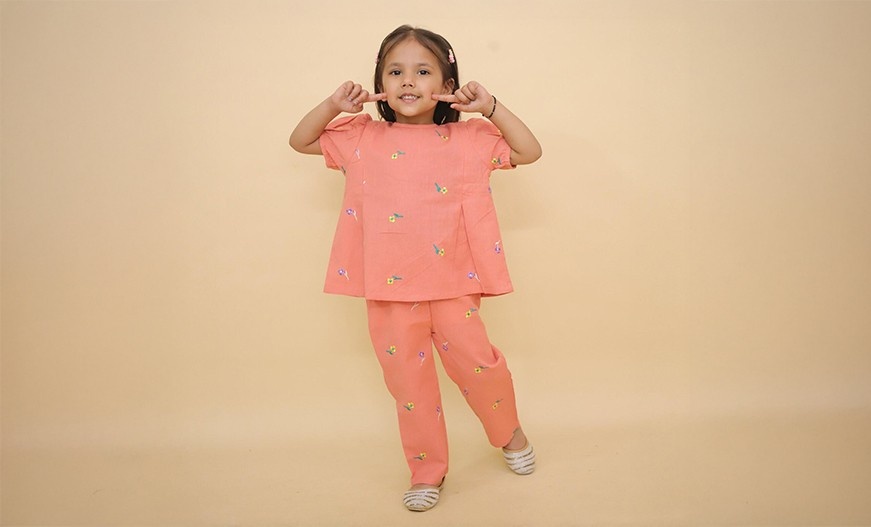 Peach All Over Embroidered Co-Ord Set