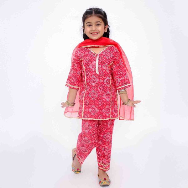 Red Bandhani Suits With Dupatta For Girls