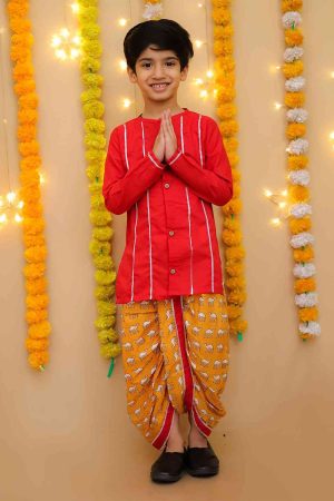 Mustard Maroon Camel Dhoti Kurta