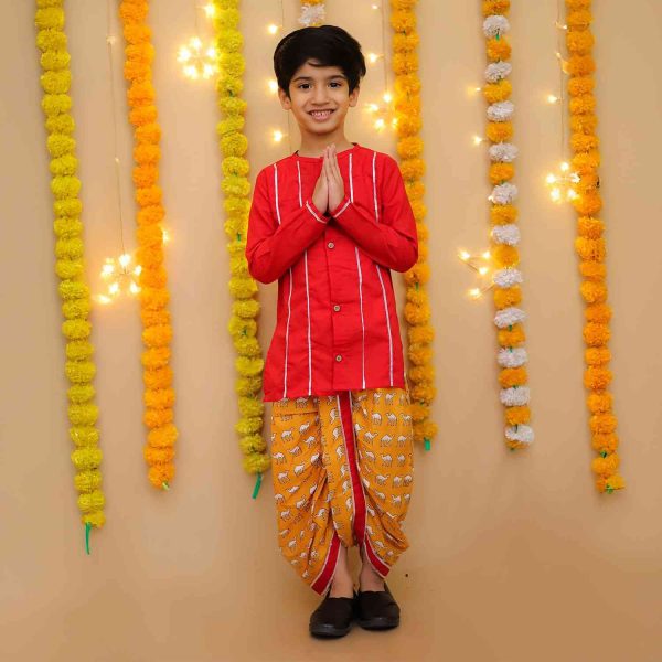 Mustard Maroon Camel Dhoti Kurta