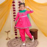 Pink Anarkali Suit Set With Green Dupatta