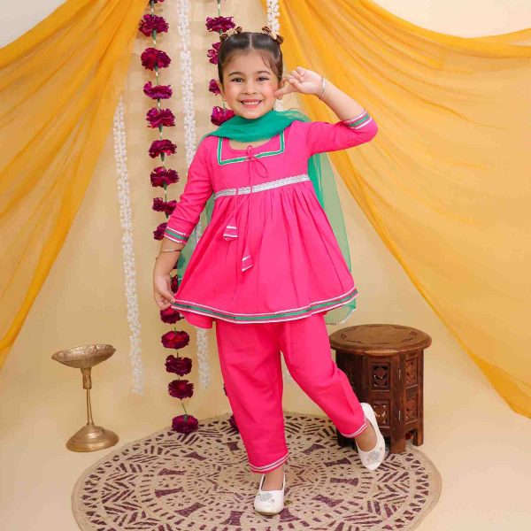 Pink Anarkali Suit Set With Green Dupatta