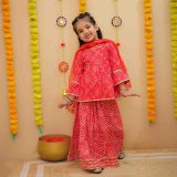 Red Bandhani Peplum Sharara Suit