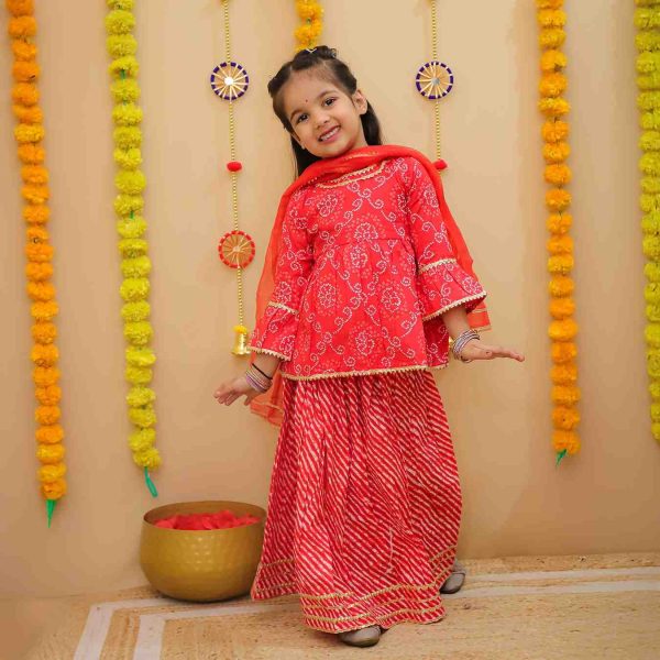 Red Bandhani Peplum Sharara Suit