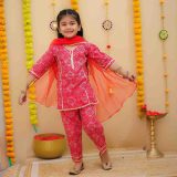 Red Bandhani Suits With Dupatta For Girls