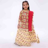 Yellow Red Kurta Skirt Set With Dupatta For Girls
