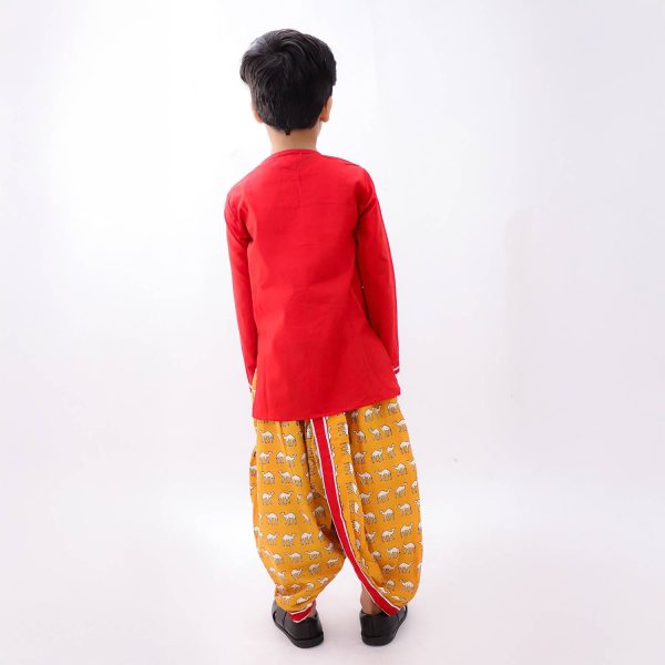 Mustard Maroon Camel Dhoti Kurta