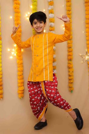 Maroon Mustard Camel Dhoti Kurta