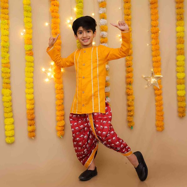 Maroon Mustard Camel Dhoti Kurta
