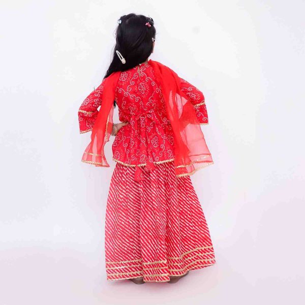 Red Bandhani Peplum Sharara Suit