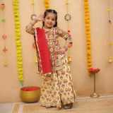 Yellow Red Kurta Skirt Set With Dupatta For Girls
