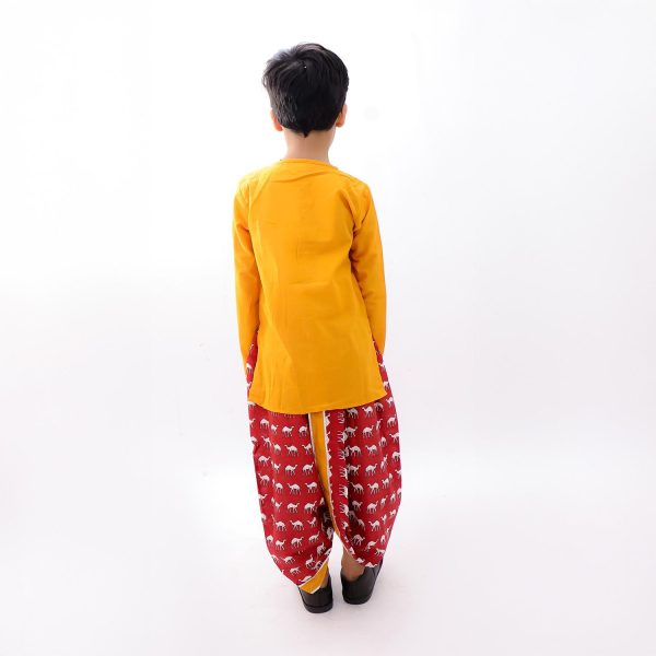 Maroon Mustard Camel Dhoti Kurta