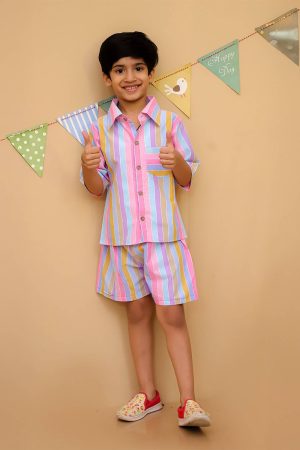 Colourful Striped Shorts Set