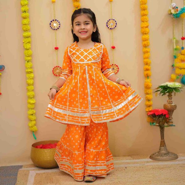 Orange Bandhani Sharara Set