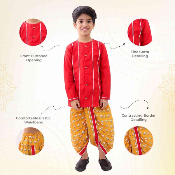 Mustard Maroon Camel Dhoti Kurta