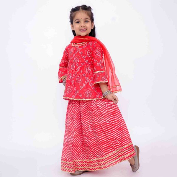 Red Bandhani Peplum Sharara Suit