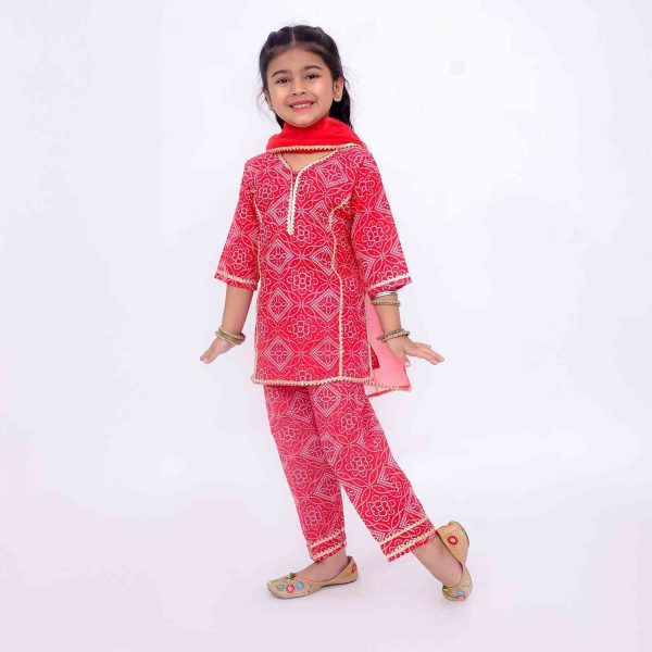Red Bandhani Suits With Dupatta For Girls