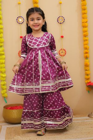 Purple Bandhani Sharara Set