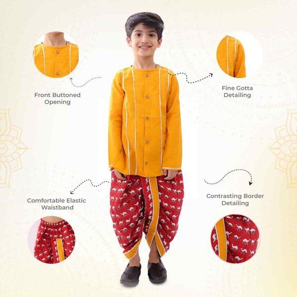Maroon Mustard Camel Dhoti Kurta