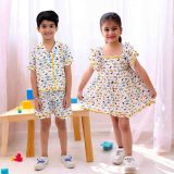 DIno Print Girls Frock & Boys Shorts Set