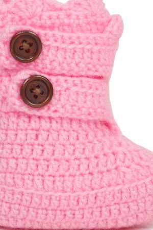 Pink Boots with Brown Buttons