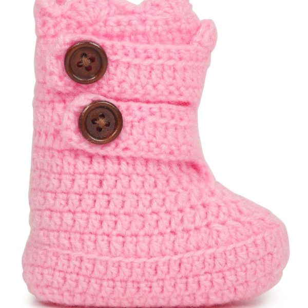 Pink Boots with Brown Buttons
