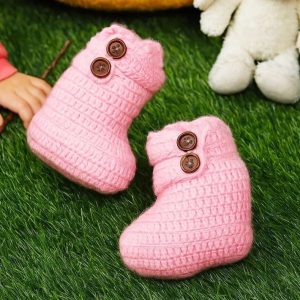 Pink Boots with Brown Buttons