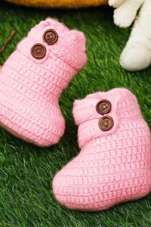 Pink Boots with Brown Buttons