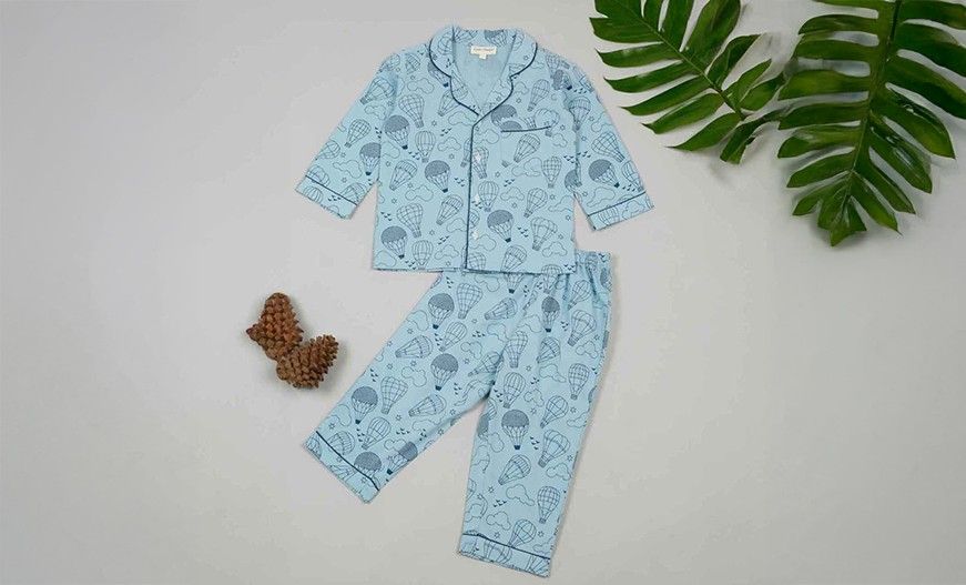 Sky Blue Balloon Print Winter Night Suit