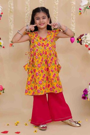 Yellow and Pink Kurta with Pink Pallazo