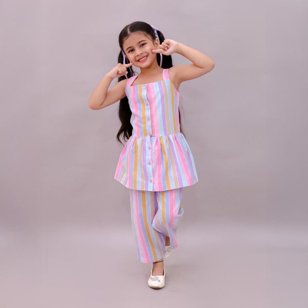 Girls Colourful Stripes Co Ord Set