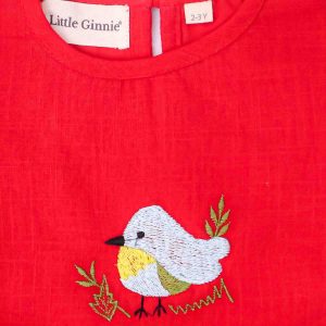 Red Bird Embroidery Frock with Bloomer