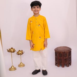 Mustard Embroidery Kurta Pajama