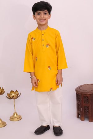 Mustard Embroidery Kurta Pajama
