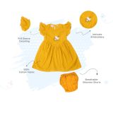 Mustard Bird Embroidery Frock with Bloomers