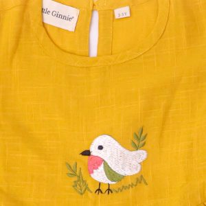 Mustard Bird Embroidery Frock with Bloomers