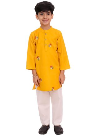 Mustard Embroidery Kurta Pajama