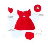 Red Bird Embroidery Frock with Bloomer