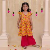 Yellow and Pink Kurta with Pink Pallazo