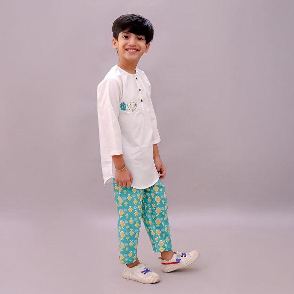 Kids Fish Print Kurta Pajama Night suit