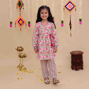 Girls Yellow and Pink Kurta with Pink Pallazo