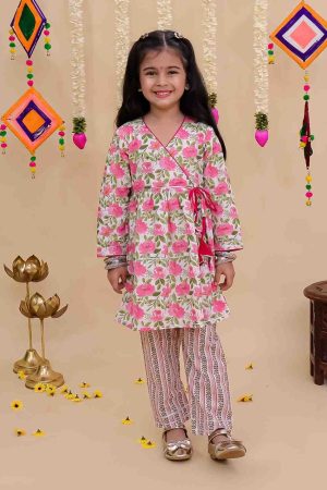 Girls Yellow and Pink Kurta with Pink Pallazo