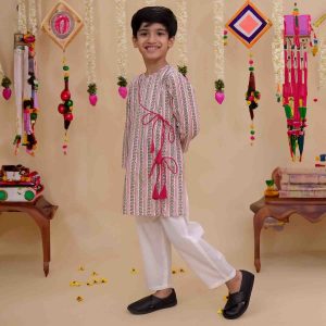 Angrakha Printed Kurta Pajama