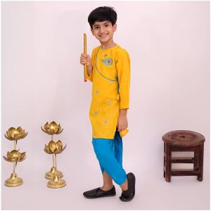 Yellow Mor Pankh Dhoti Kurta