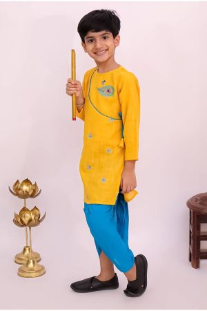Yellow Mor Pankh Dhoti Kurta