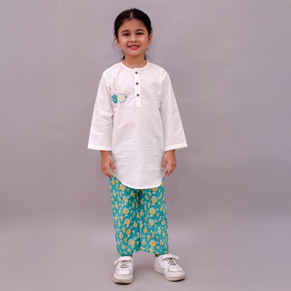 Kids Fish Print Kurta Pajama Night suit